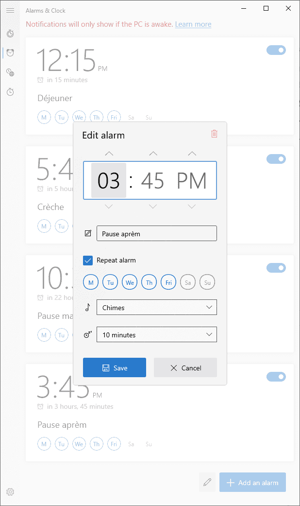 windows10 alarm clock compact edit